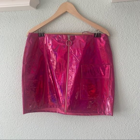 NWT Carmar Los Angeles Metallic Pink Zipper Skirt - Picture 5 of 12